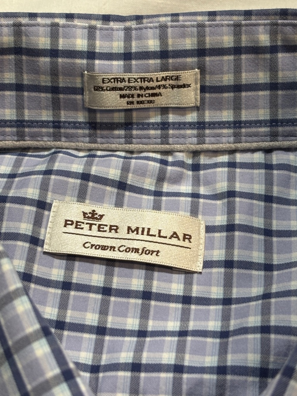 Peter Millar Crown Comfort Button-Down Shirt Purple and White Plaid Cotton Blend - Picture 3 of 7